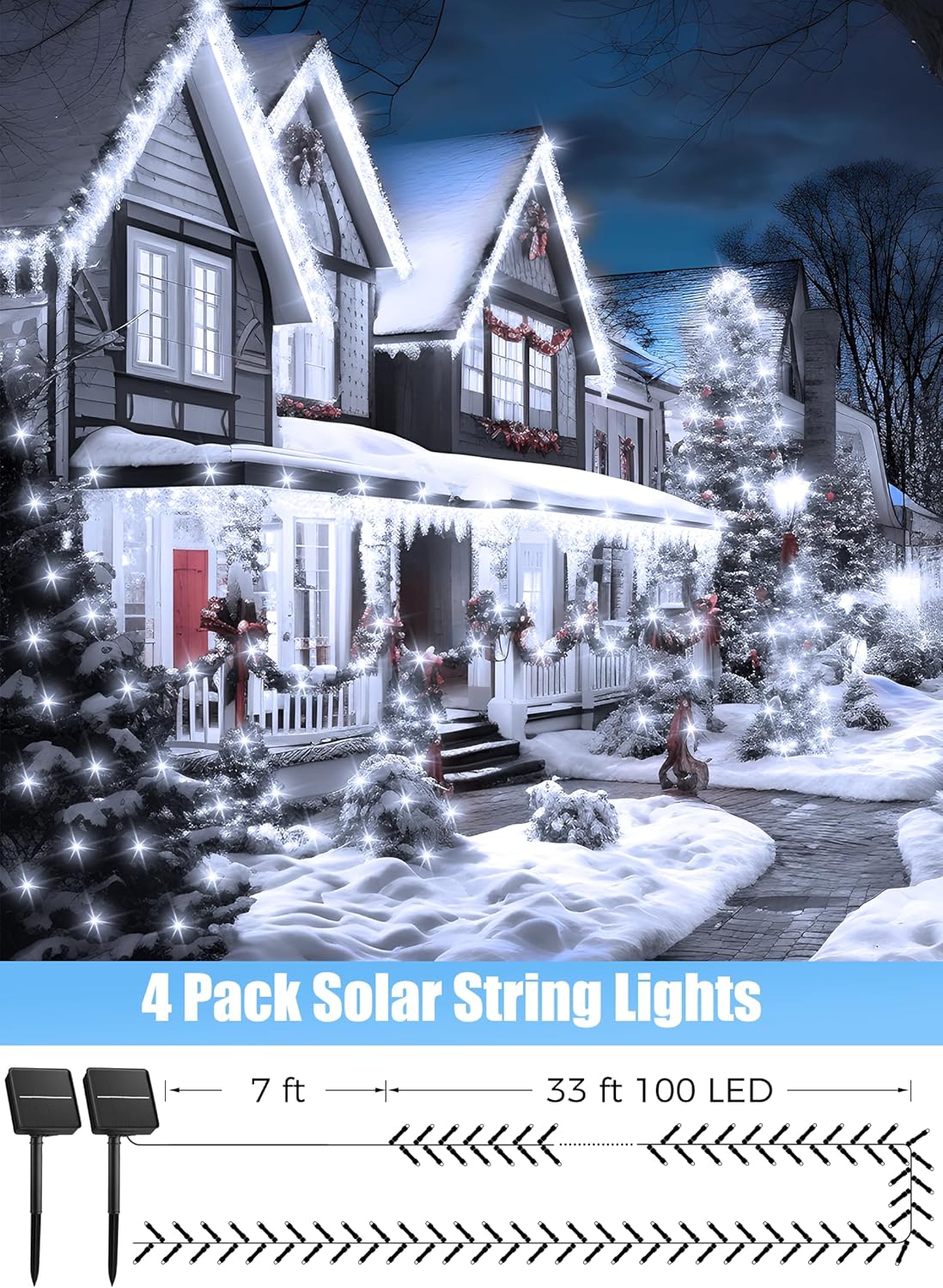 Minetom Solar String Lights for Outside, 4 Pack Total 160FT 400 LED Solar Christmas Lights Outdoor
