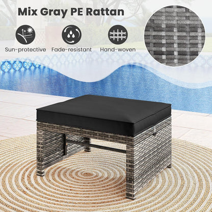 Tangkula 2 Pieces Patio PE Rattan Ottomans, Multipurpose Outdoor Footstool Footrest Additional