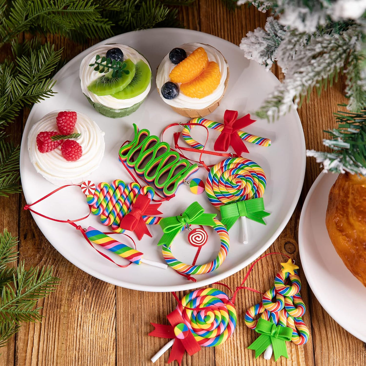 codree 8 PCS Christmas Lollipop Ornaments- Rainbow Lollipop Hanging Ornaments- Christmas Candies