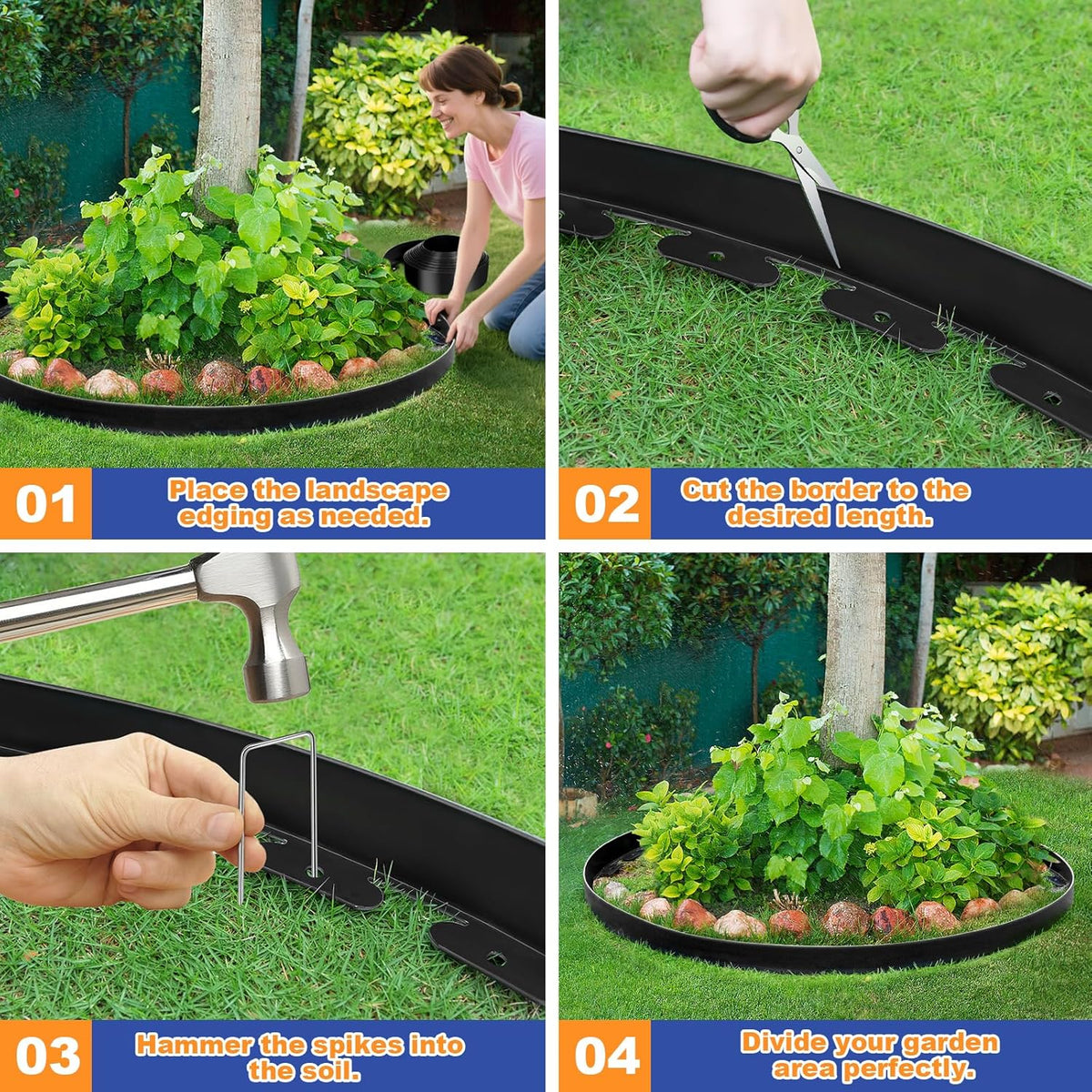3 Inch x 60 FT (Multiple Sizes Available) Landscape Edging, Garden Edging Borders with 60pcs