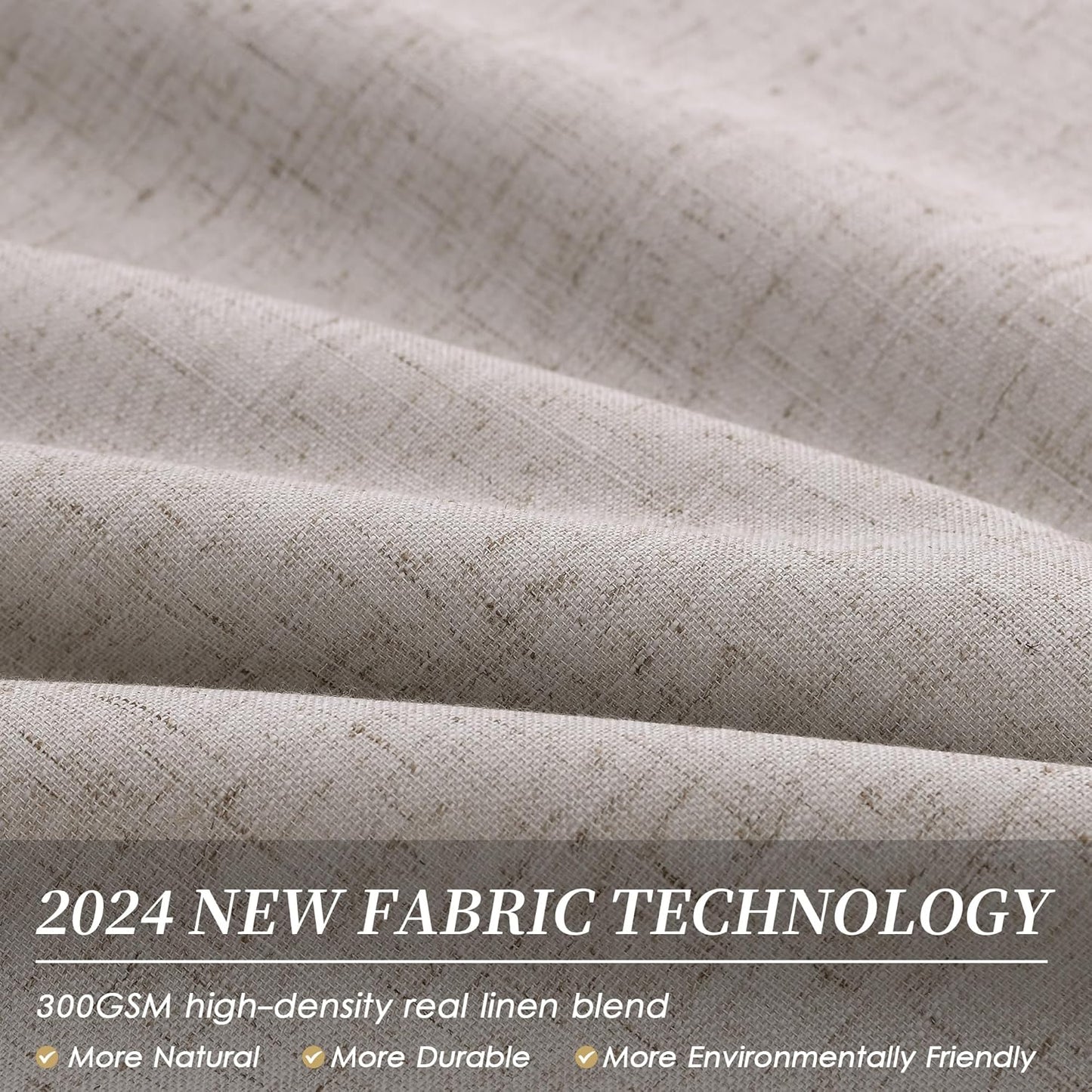 BOODII 108 Inch Black Out Curtains 2 Panels Set Back Tab Thermal Insulated Natural Linen Textured