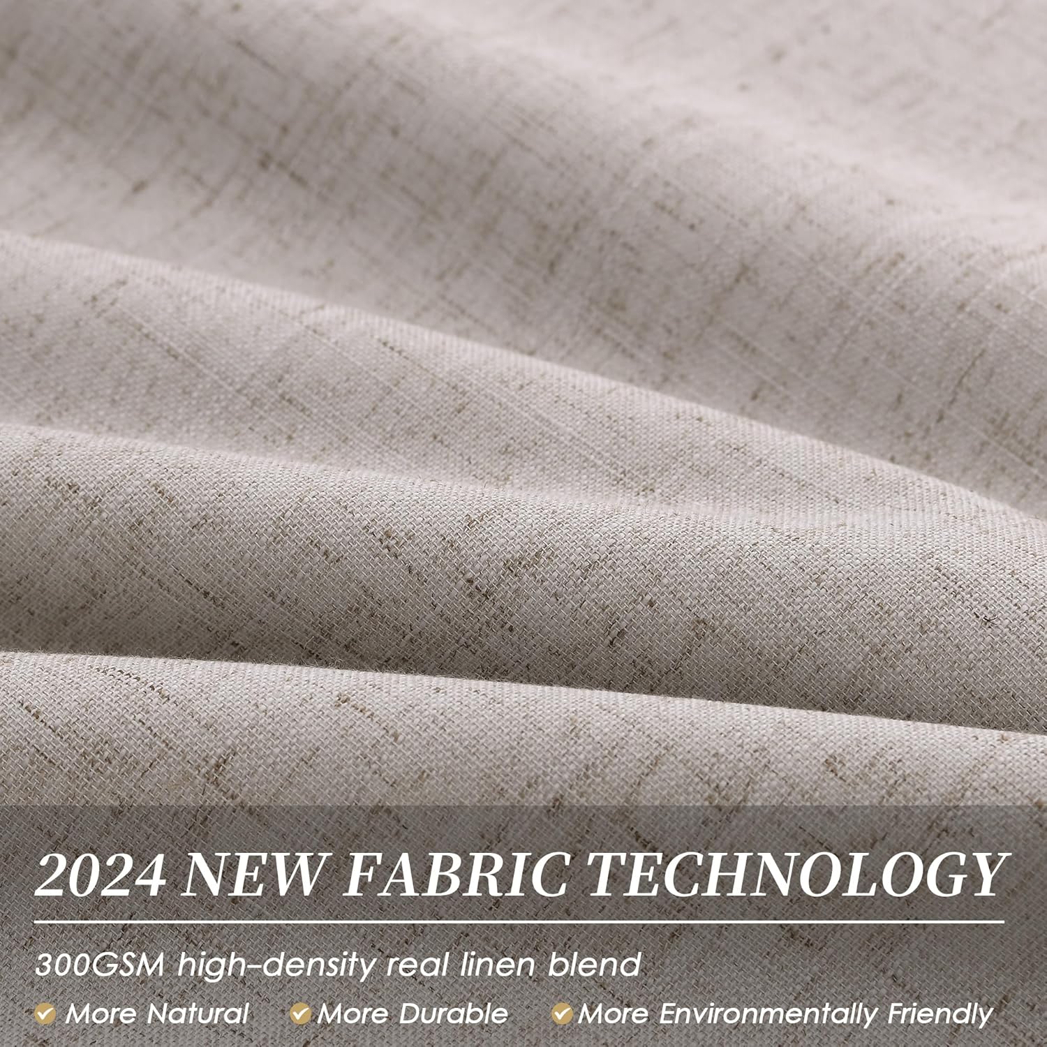 BOODII 108 Inch Black Out Curtains 2 Panels Set Back Tab Thermal Insulated Natural Linen Textured