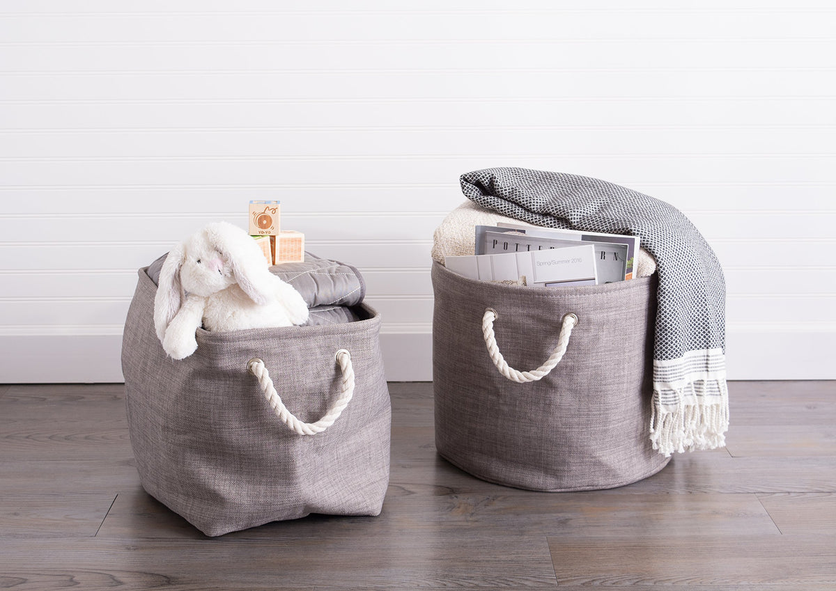 DII, Collapsible Variegated Polyester Storage Bin with Cotton Handles Small Gray