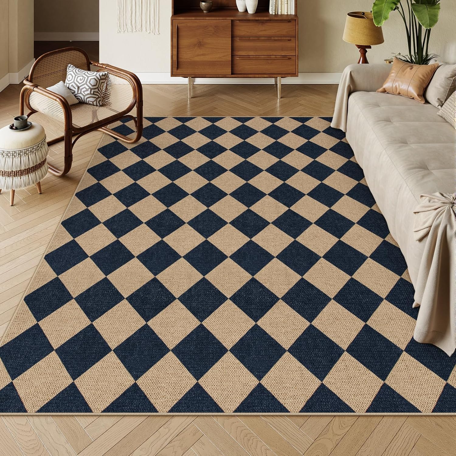 Lahome Checkered Easy Jute Outdoor Rug, Large 6x9 Rug for Living Room Checkerboard Indoor Outdoor