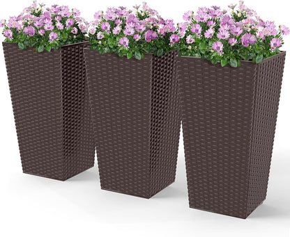 Outsunny Tall Planters for Outdoor Plants Set of 3, 24 in Taper Planters with Drainage Holes