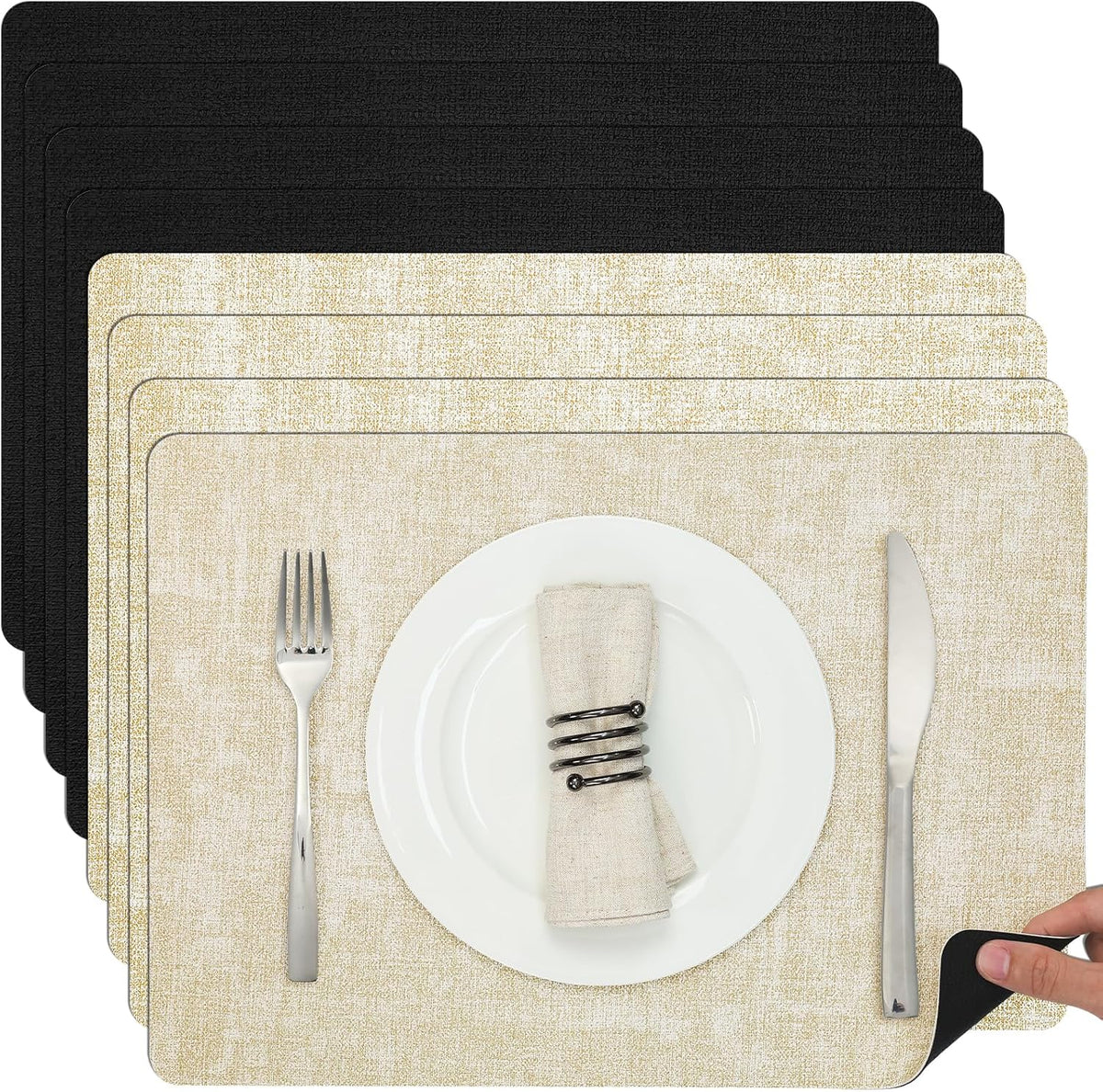 Myir JUN Placemats Dual Sided, Faux Leather Place Mats Set of 8 Indoor Placemats for Dining Table