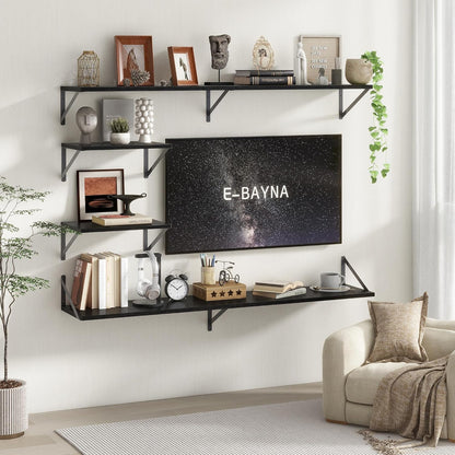 Floating Shelves 55 Inch Long, 10" Deep Floating Shelves, Black Wall Shelves 55 x 10, Set of 2