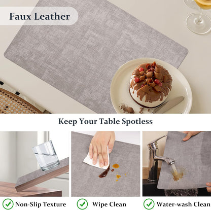 FROMHEART Faux Leather Placemats Set of 6–Waterproof,Heat/Oil Stain-Resistant PU Table