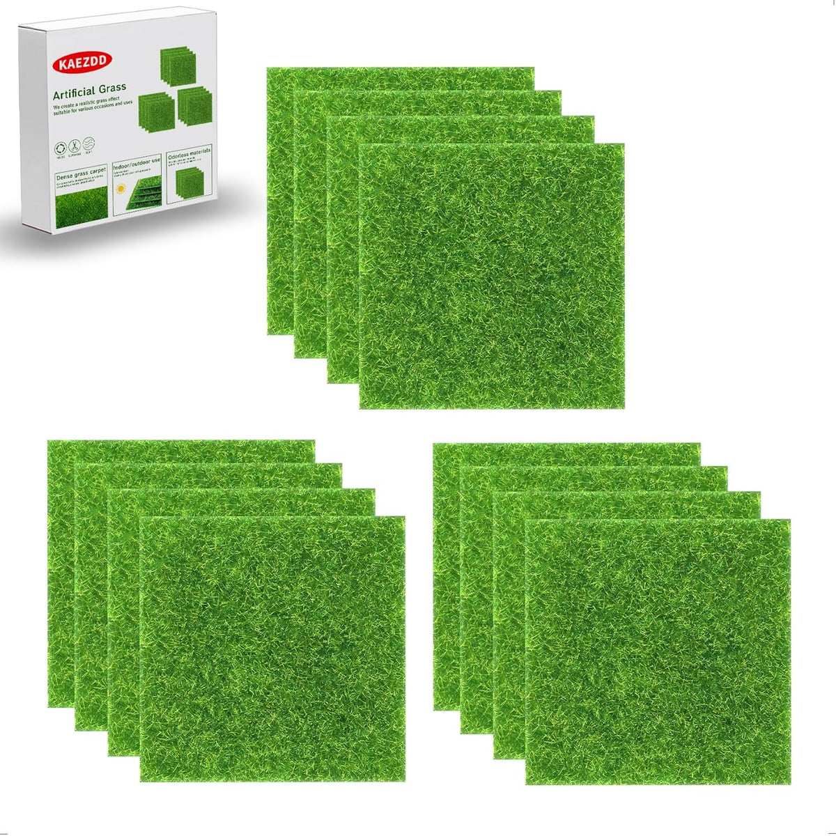12 Packs 6 X 6 Inch Fake Grass Decor for Crafts, Artificial Grass for Dollhouse Miniature Ornament
