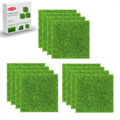 12 Packs 6 X 6 Inch Fake Grass Decor for Crafts, Artificial Grass for Dollhouse Miniature Ornament
