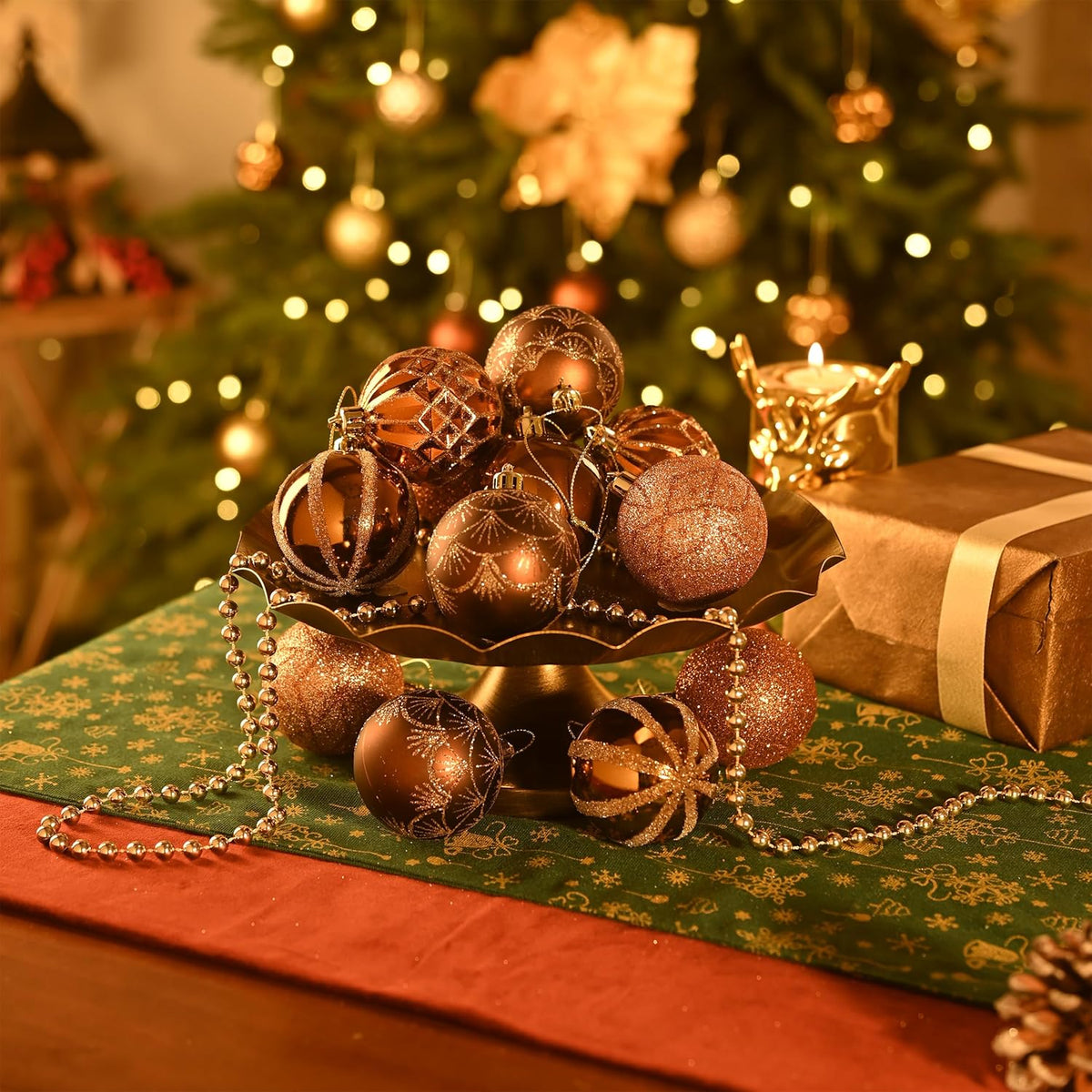 Valery Madelyn Christmas Ornaments Set, 30ct 2.36 Inches Bronze Copper Brown Gold Shatterproof