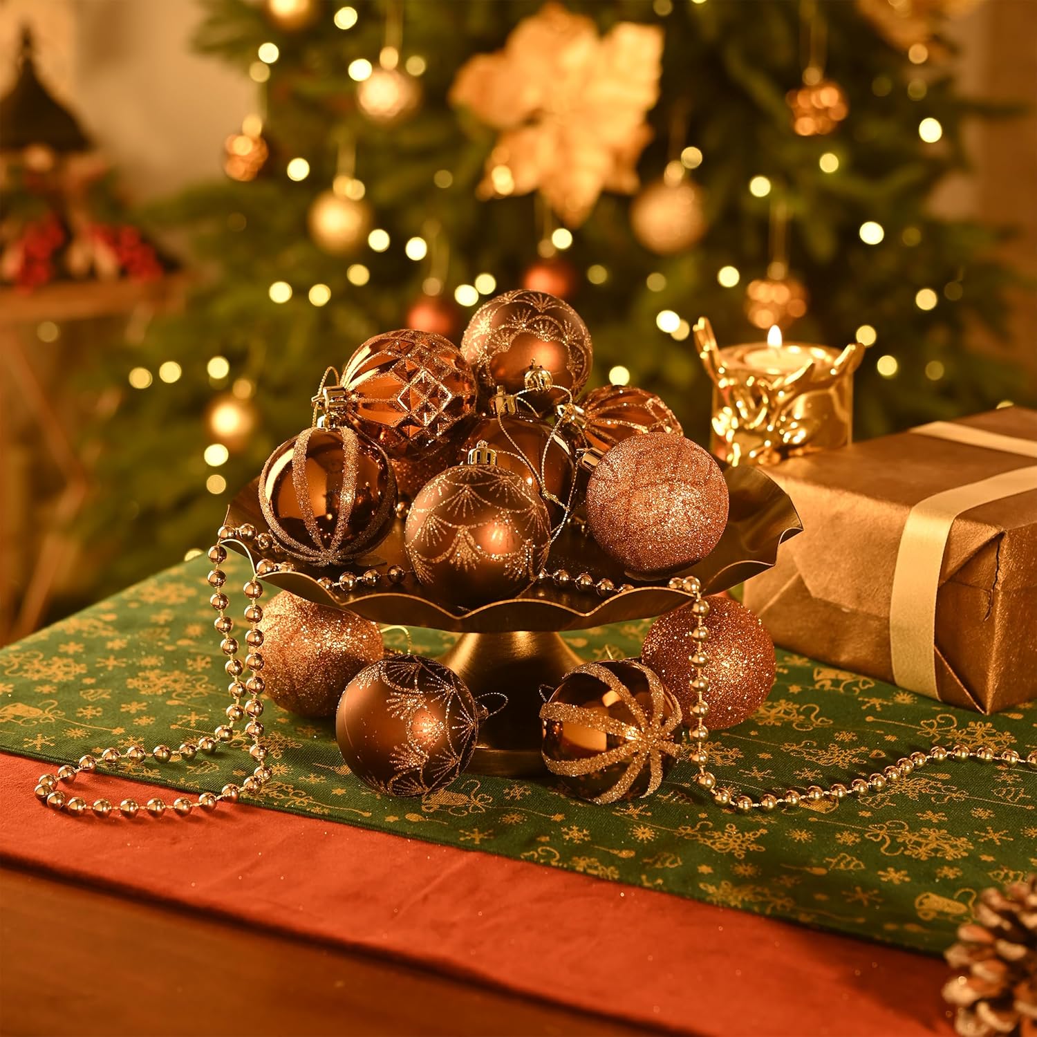 Valery Madelyn Christmas Ornaments Set, 30ct 2.36 Inches Bronze Copper Brown Gold Shatterproof