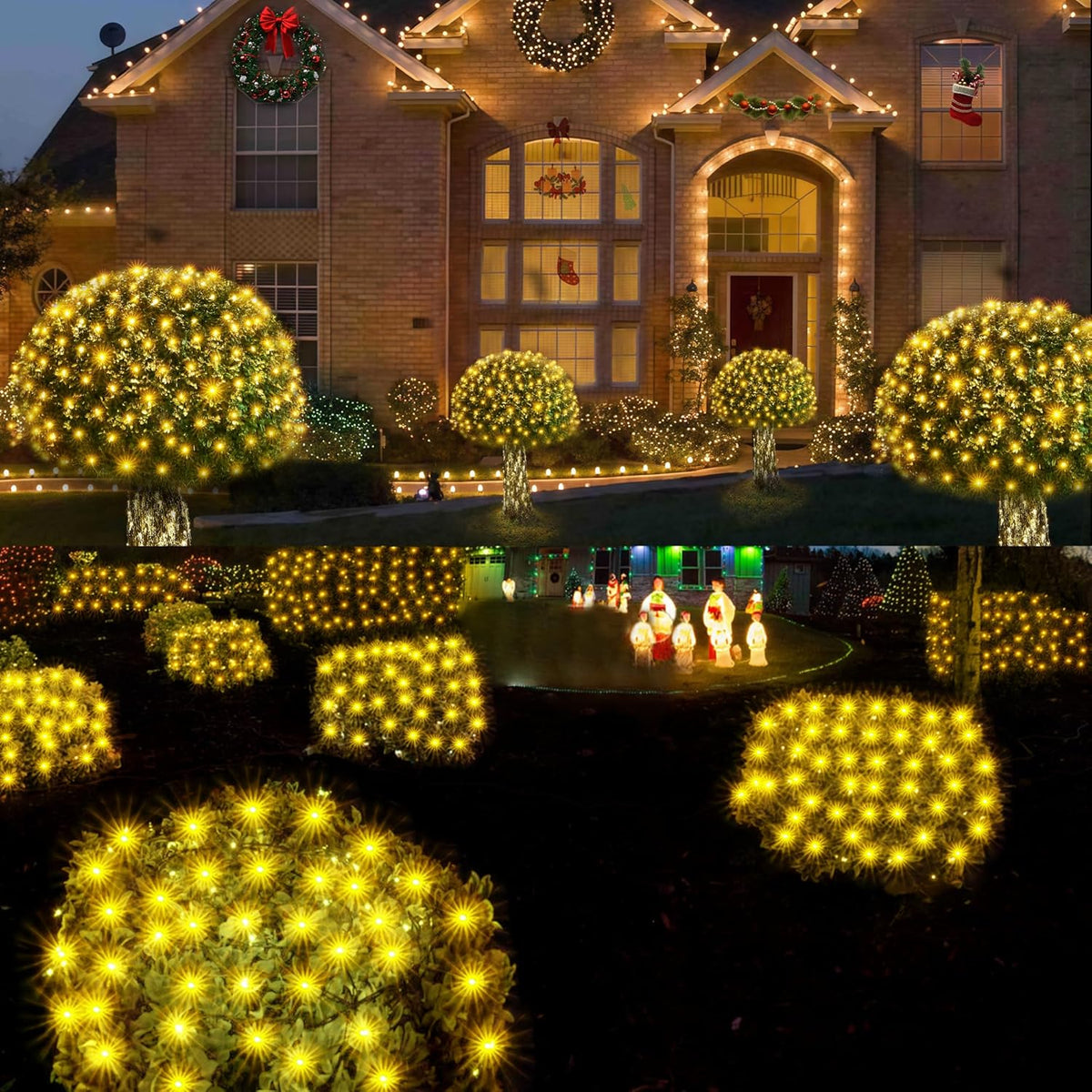 WBao Outdoor Christmas Lights 200LED F8 Big Bulbs, 8.4ft x 5.2ft Christmas Net Lights with 8 Modes