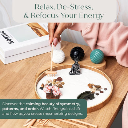Zen Garden for Desk – Mini Zen Garden Kit for Calming Stress & Relaxing - Japanese Sand Box with