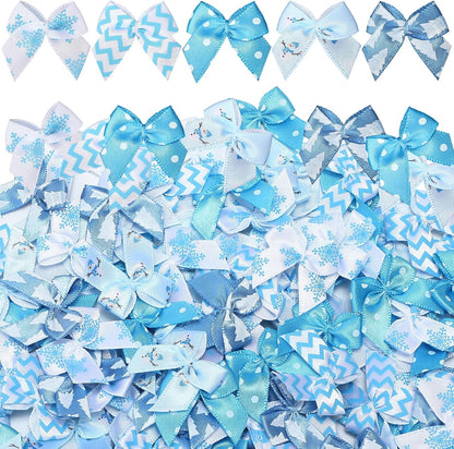 Syhood 150 Pcs Christmas Mini Bow Tiny Twist Tie Bow Handmade Craft Ribbon for DIY Sewing Party