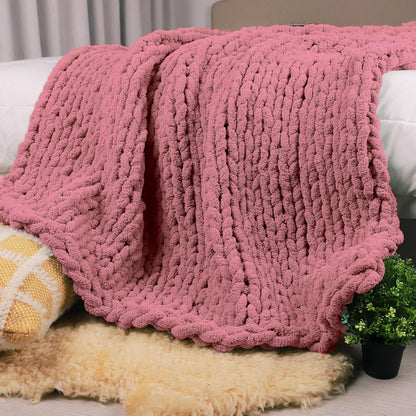 Carriediosa Chunky Knit Throw Blanket 60" X 80" Twin, 100% Hand Made Large Chenille Loop Yarn Soft