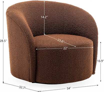 KINWELL 34" W Mid Century Modern Swivel Barrel Chair, Round Upholstered Boucle Swivel Accent