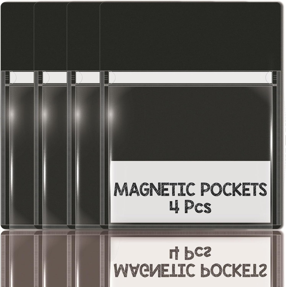 Magnetic Pocket 4 Pack – Self-Adhesive Magnetic Storage Pouch for Documents, Notes & Tools, Strong