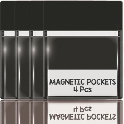 Magnetic Pocket 4 Pack – Self-Adhesive Magnetic Storage Pouch for Documents, Notes & Tools, Strong