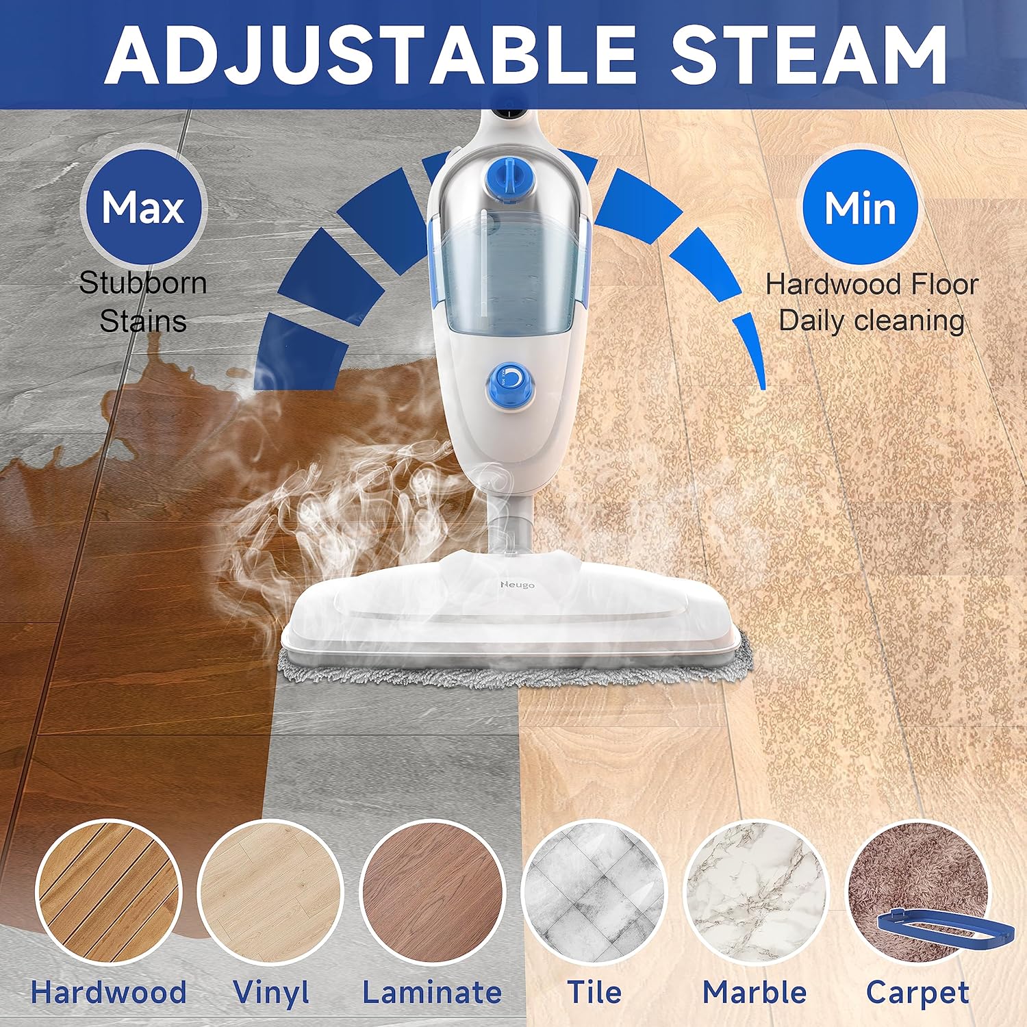 Steam Mop for Hardwood Floor Cleaning, Floor Steamer Cleaner Lightweight for Vinyl, Laminate
