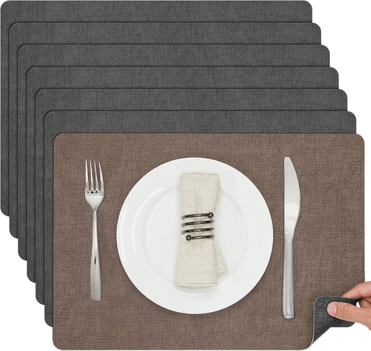 Myir JUN Placemats Dual Sided, Faux Leather Place Mats Set of 8 Indoor Placemat for Dining Table