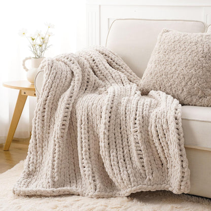 Battilo Chunky Knit Throw Blanket, Soft and Thick Chenille Throw Blanket, 50"x60" Handmade Cable