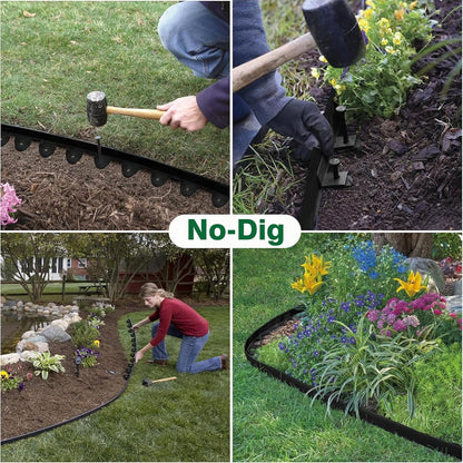 Landscape Edging, 33' 4" Tall Garden Edging with Scissors, Lawn Edging with 30 Garden Spikes and 2