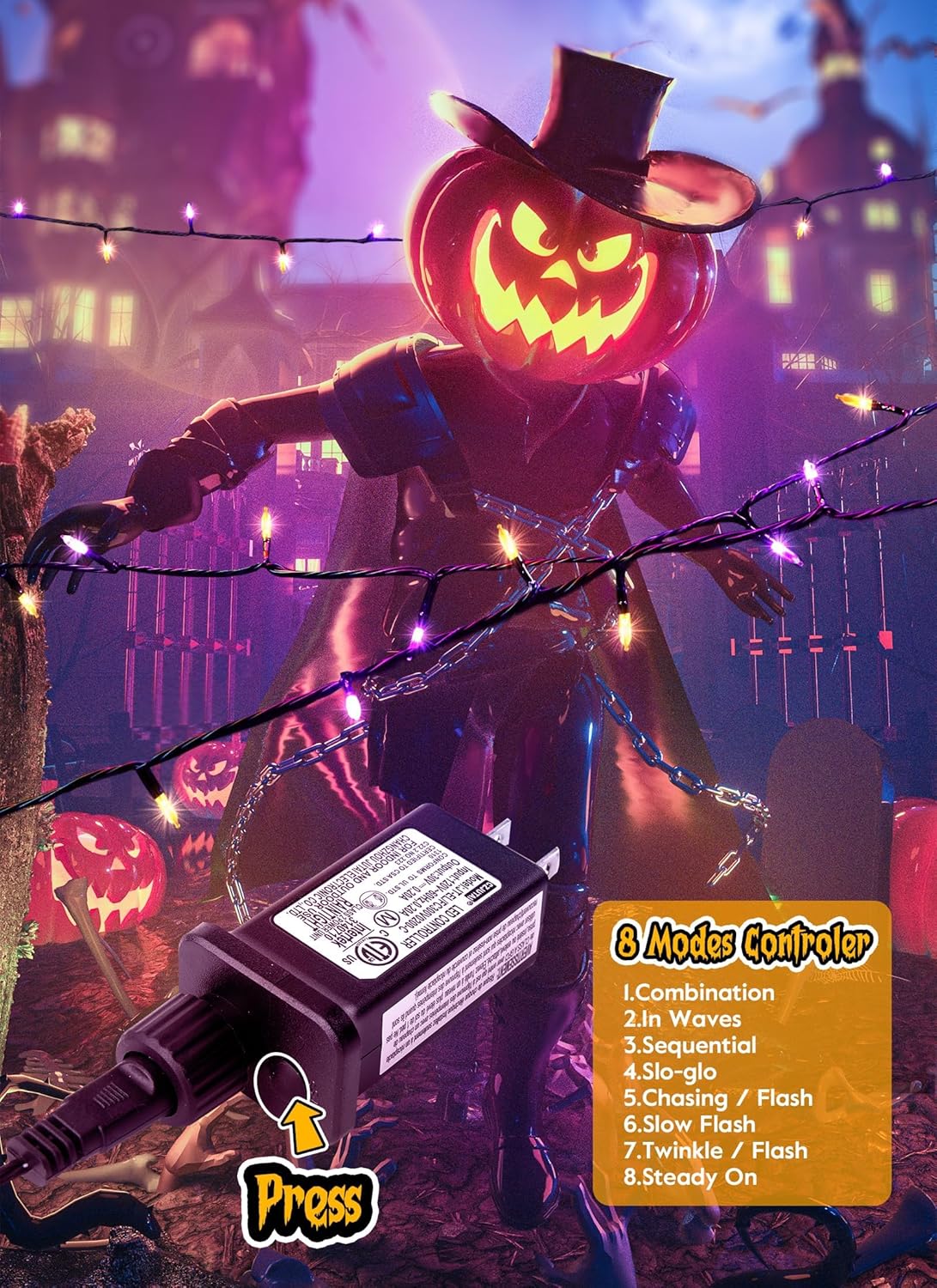 Outdoor Halloween Lights, 39Feet 100 LED Mini Lights with 8 Lighting Modes, Connectable Halloween