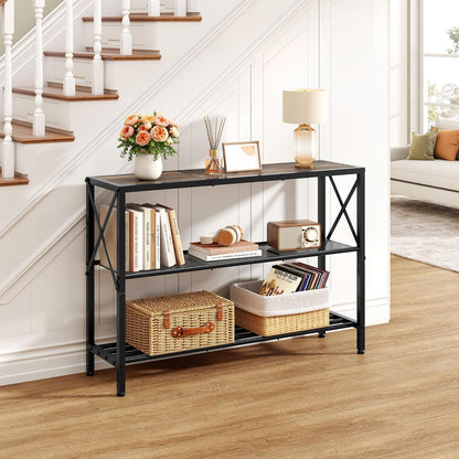 Hoctieon Industrial Console Table, 3 Tier Entryway Table, Hallway Table, Narrow Sofa Table with