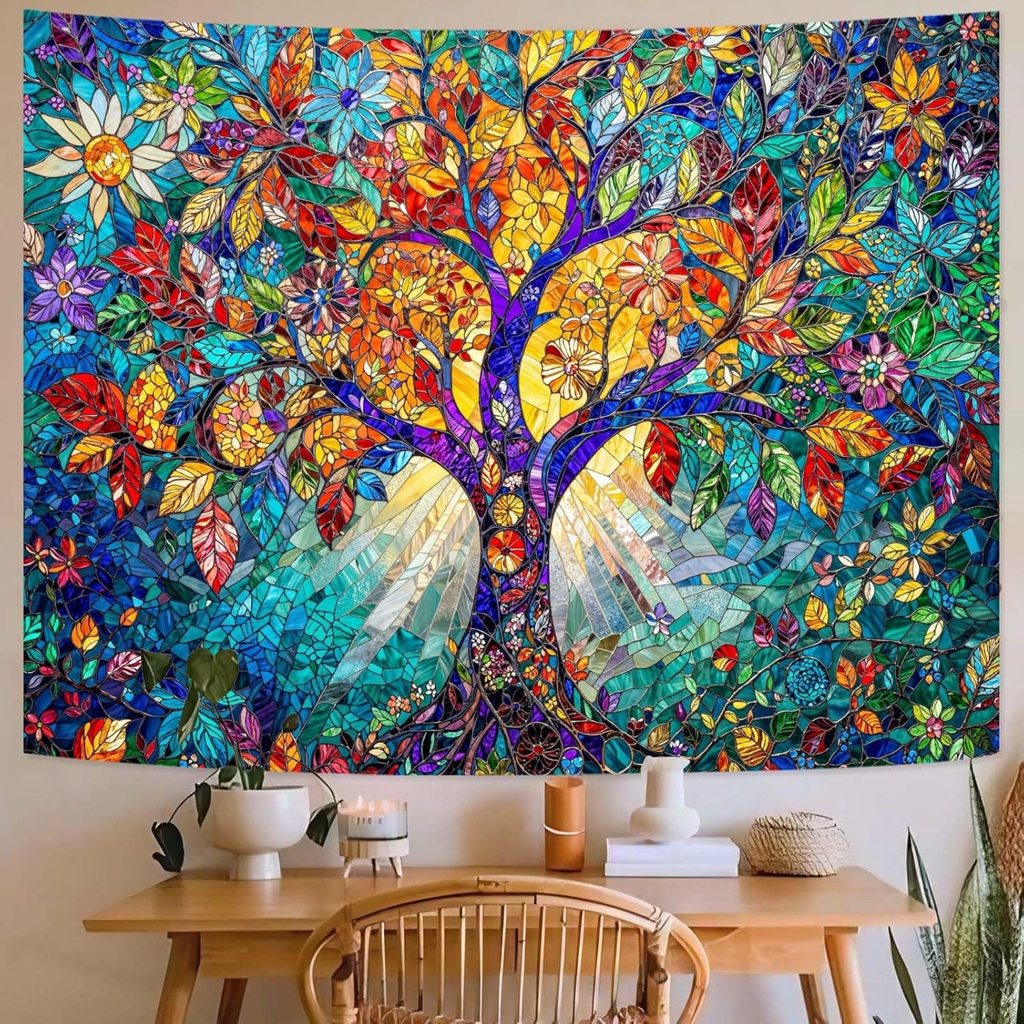 Lunerfex Tree of Life Tapestry Stained Glass Tapestry Wall Decor Tapestries for Bedroom Art