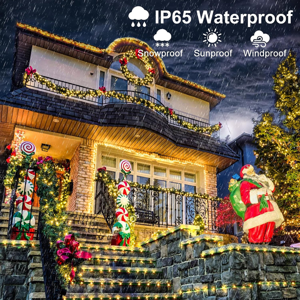 2 Pack Christmas Lights Outdoor, Total 200FT 600LED Christmas String Lights Waterproof, Green Wire