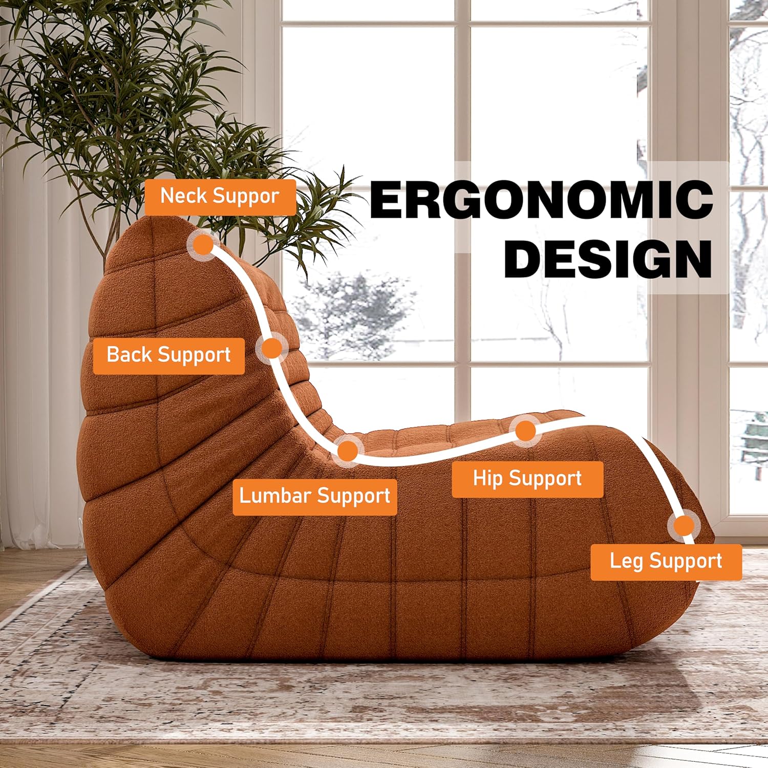 Bean Bag Chair, Loveseat Fireside Chair Bean Bag Sofa Large Bean Bag Chair for Adults, 2 Seater
