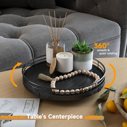 9" Oak Bathroom Vanity Tray Turntable for Perfume Candle, Round Wooden Decorative Tray for Kitchen