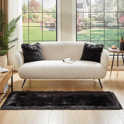 AMTOVO Faux Fur Rug, Black Ultra Soft Fluffy Shag Sheepskin Rug, 2 x 6 ft Runner Area Rugs for