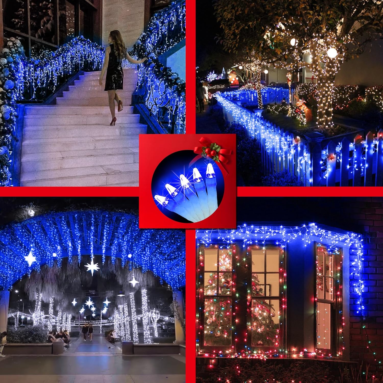 1332 LED 132FT Christmas Lights with 296 Drops, 12 Modes Dimmable Blue Outdoor Hanging Lights with
