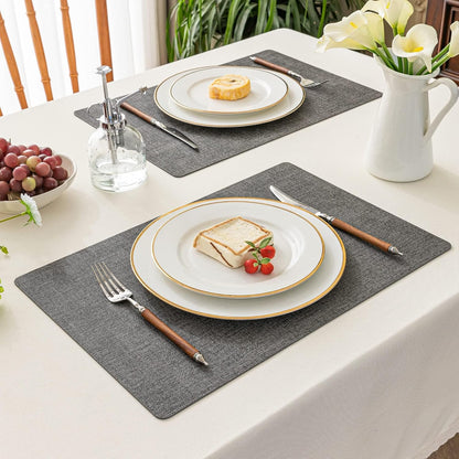 Romanstile Reversible Vinyl Placemats Set of 6, Faux Leather 100% Waterproof Oil-Proof Wipeable
