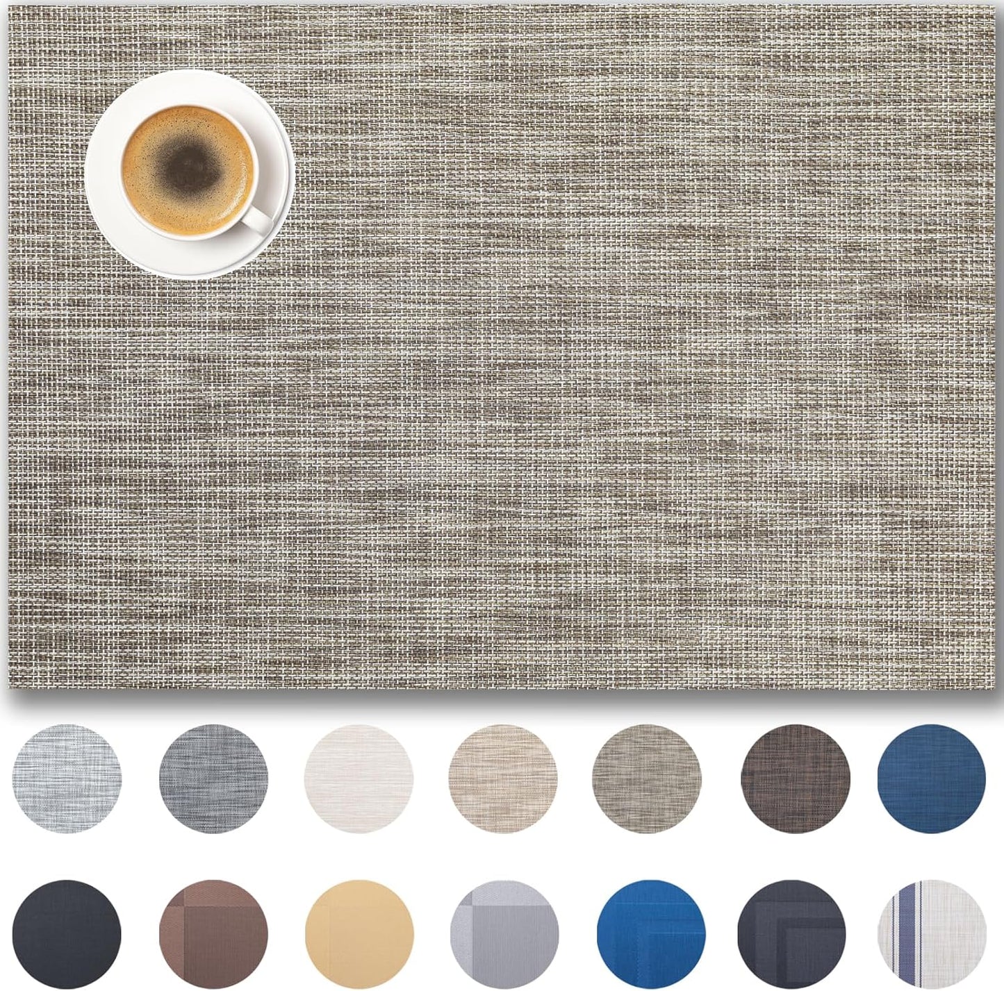 Placemats Set of 4 - Easy Clean Woven Vinyl Placemats for Dining Table, Indoor/Outdoor Place Mats