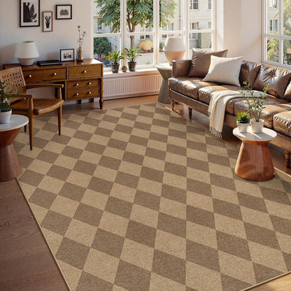Lahome Checkered Easy Jute Rug 8x10, Washable Rugs for Living Room Dining Room Farmhouse Indoor