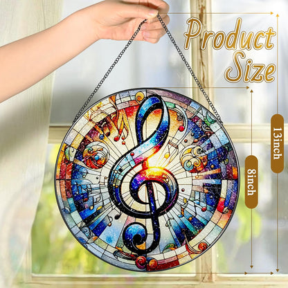 Stained Glass Window Hanging, LAOWEIKI 8'' Musical Note Suncatcher, Stained Glass Ornament