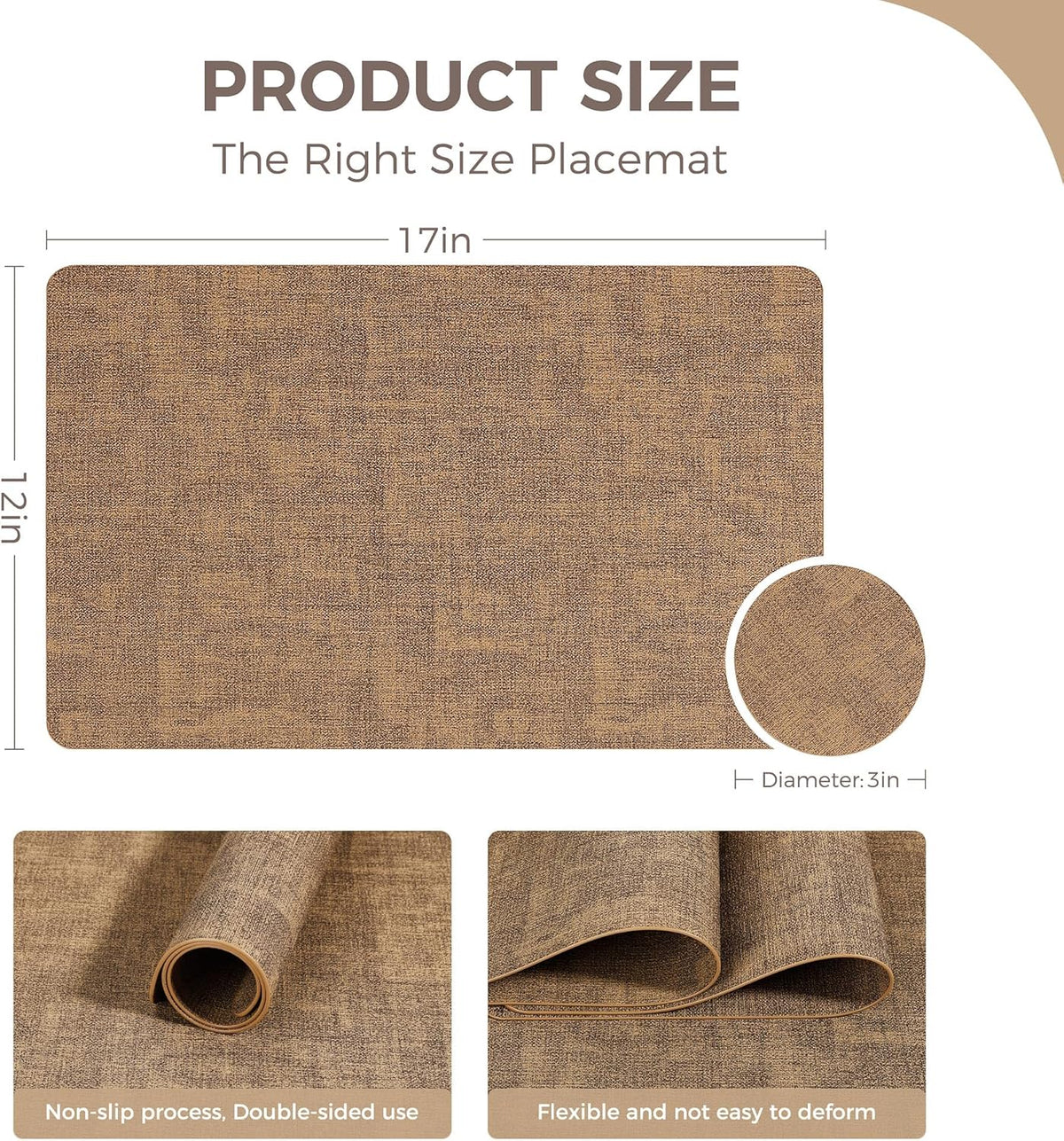 Vinyl Placemats Set of 6, Faux Leather Waterproof and Heat Resistant Place Mats, Washable Anti-Slip
