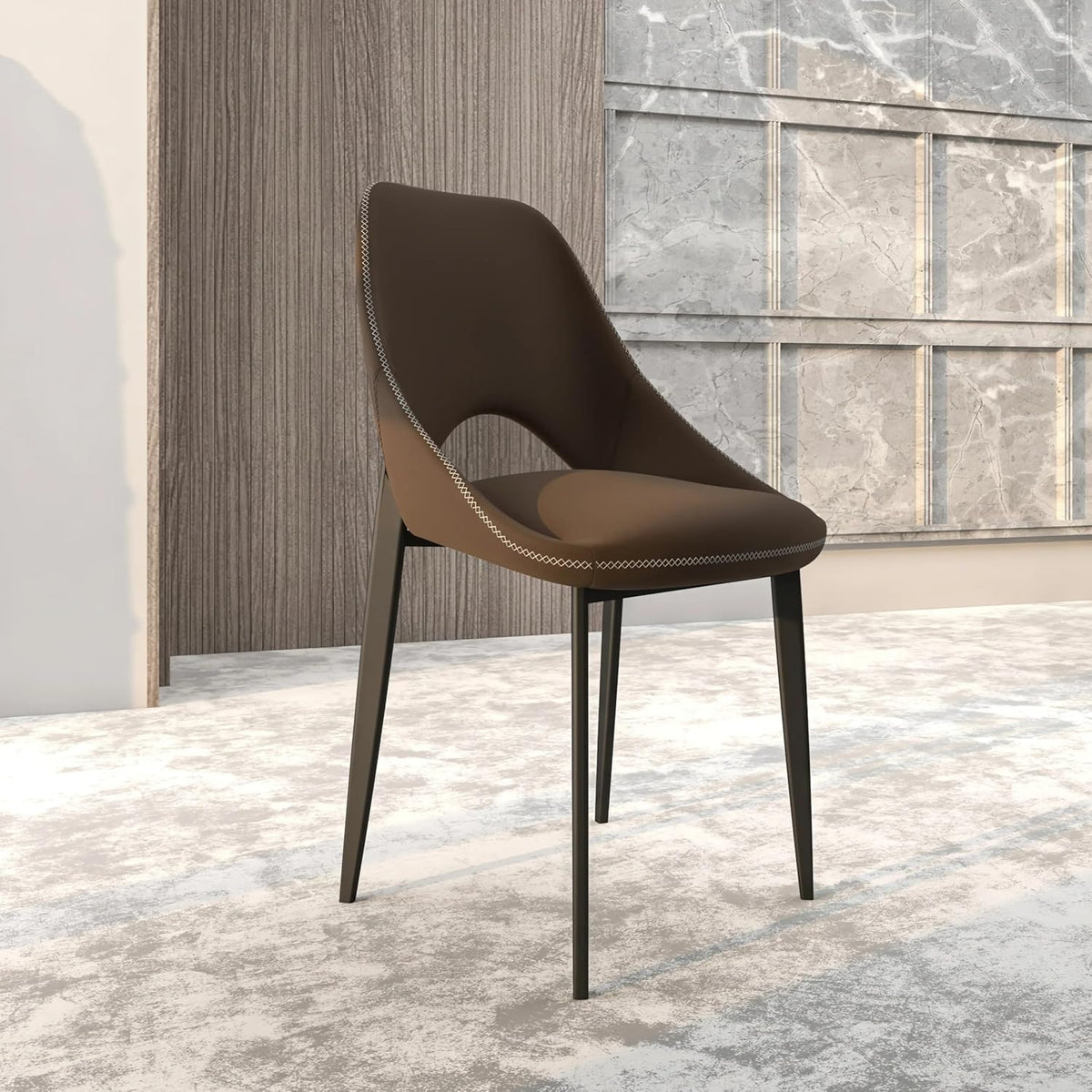 LeisureMod Amalfi Upholstered Fabric Dining Chair – Modern Side Chair with Iron Legs, Mid-Century