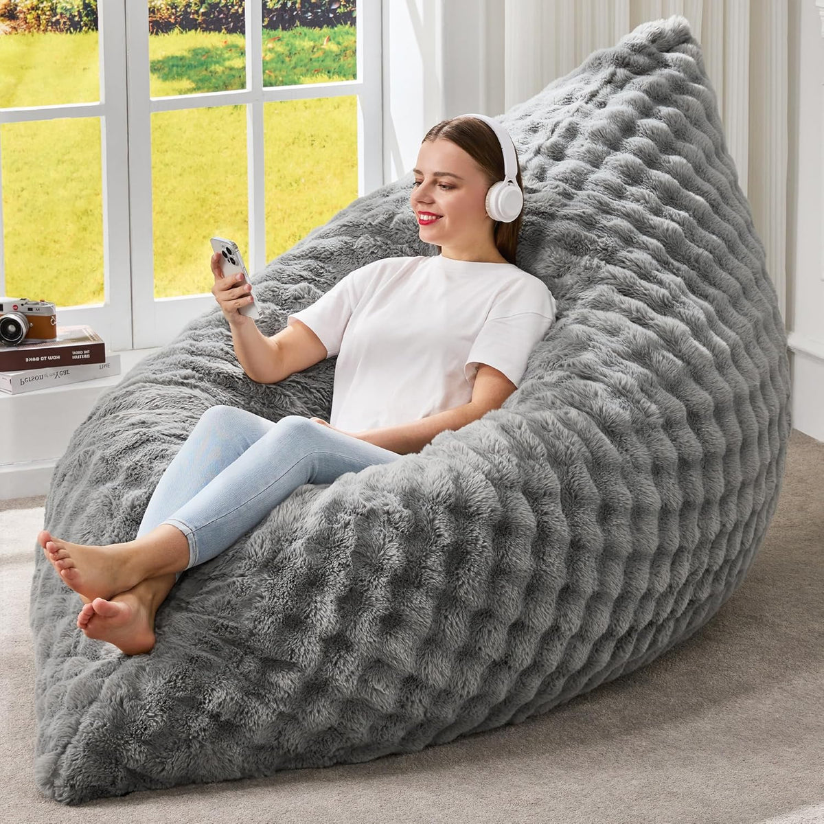 Hobestluk 3 in 1 Bean Bag Chair Giant Bean Bag Chairs for Adults with Bubble Cover Convertible Bean