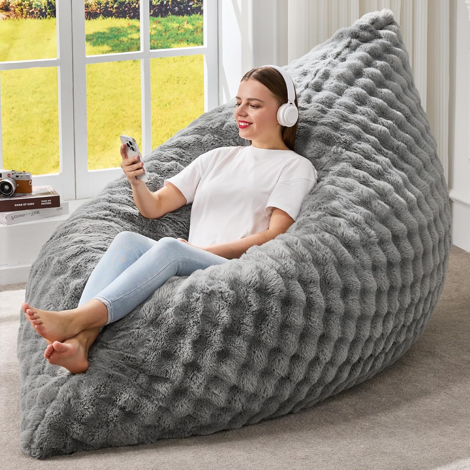 Hobestluk 3 in 1 Bean Bag Chair Giant Bean Bag Chairs for Adults with Bubble Cover Convertible Bean
