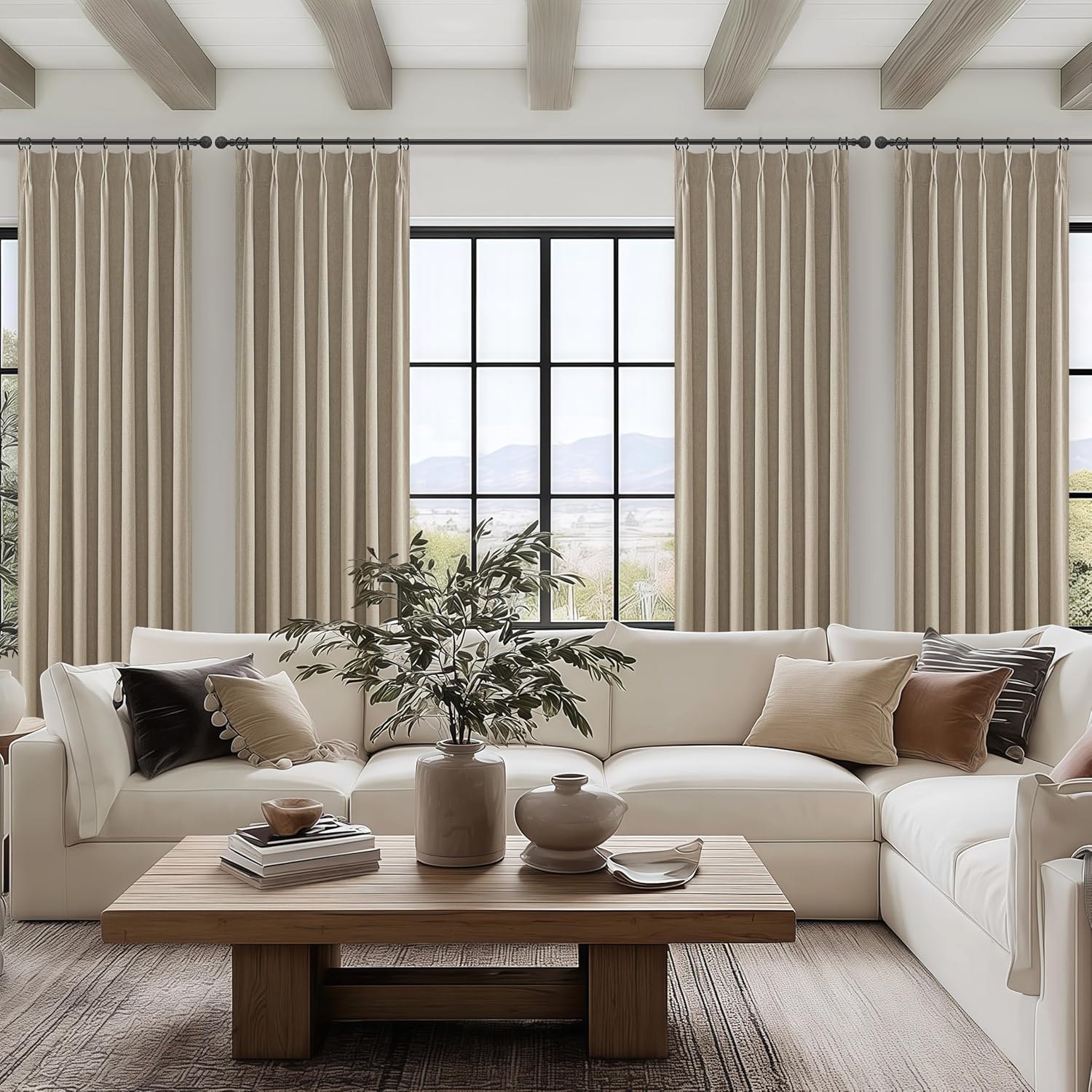 Extra Long Custom 102 Inch Viral Curtains with Pinch Pleat Clips, 100% Blackout Curtains for