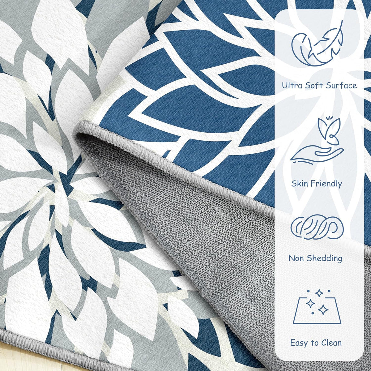 Area Rug 2x3 Blue White Washable Entry Small Rug Multicolored Tropical Botanical Modern Floral