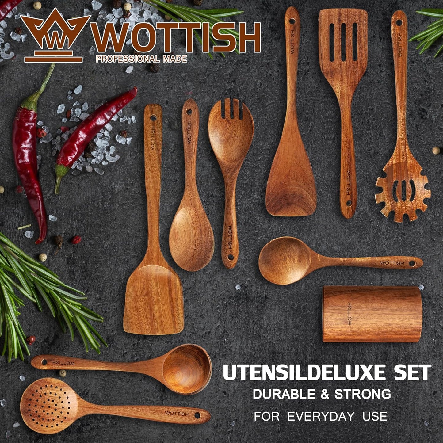 Wooden Spoons for Cooking,Wooden Cooking Utensil Set,10-Piece Wooden Kitchen Utensil Set with