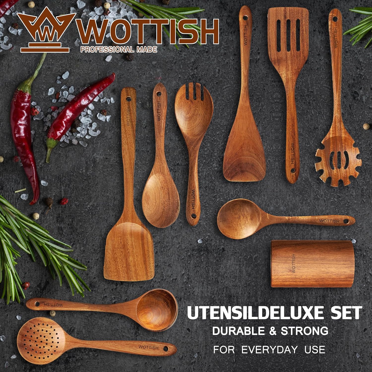 Wooden Spoons for Cooking,Wooden Cooking Utensil Set,10-Piece Wooden Kitchen Utensil Set with