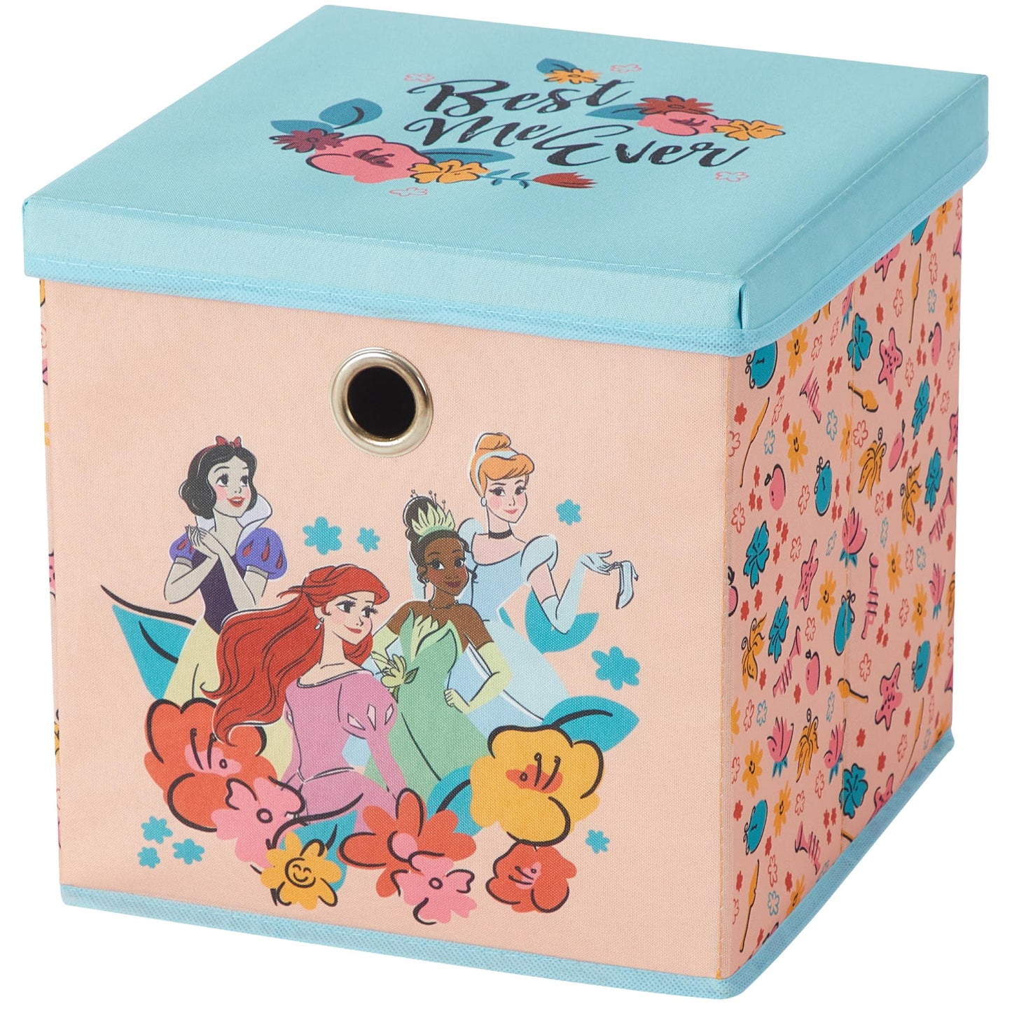Idea Nuova Disney Princess Collapsible Fabric Storage Cube,10” Organizer Bin with Lid for Bedroom