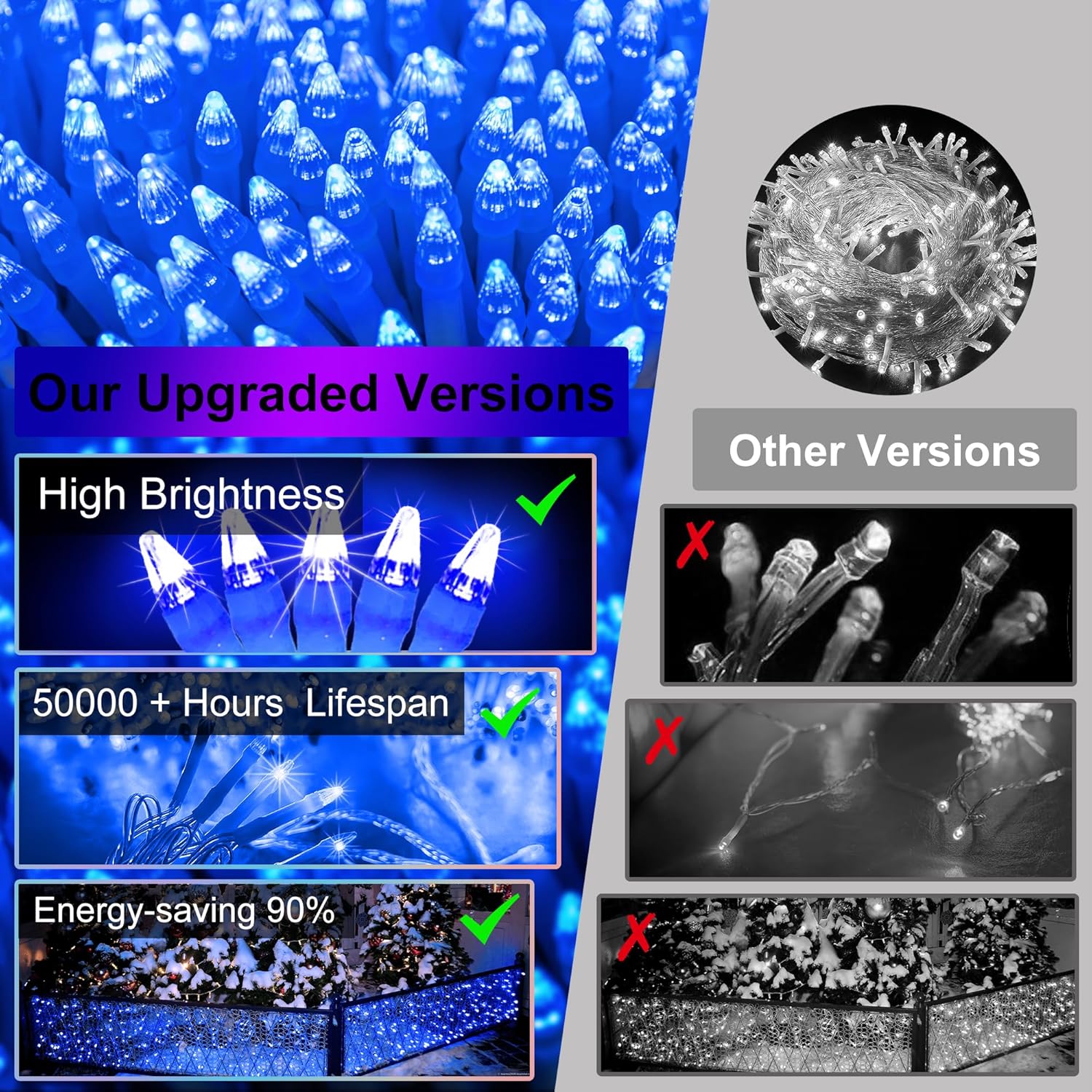 1332 LED 132FT Christmas Lights with 296 Drops, 12 Modes Dimmable Blue Outdoor Hanging Lights with