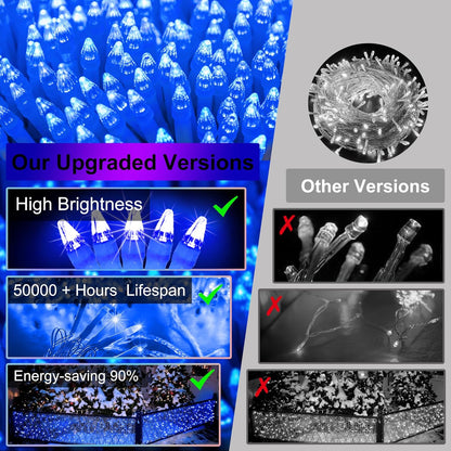1332 LED 132FT Christmas Lights with 296 Drops, 12 Modes Dimmable Blue Outdoor Hanging Lights with